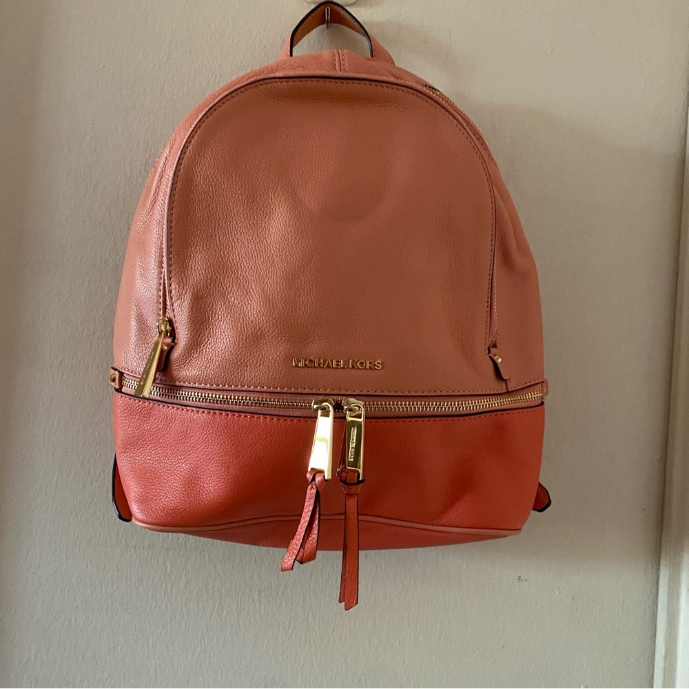Michael Kors Rhea Peach/Pink Two-Tone Leather Backpack